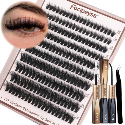 Focipeysa Volume Lash Clusters Kit with 200 fluffy lashes