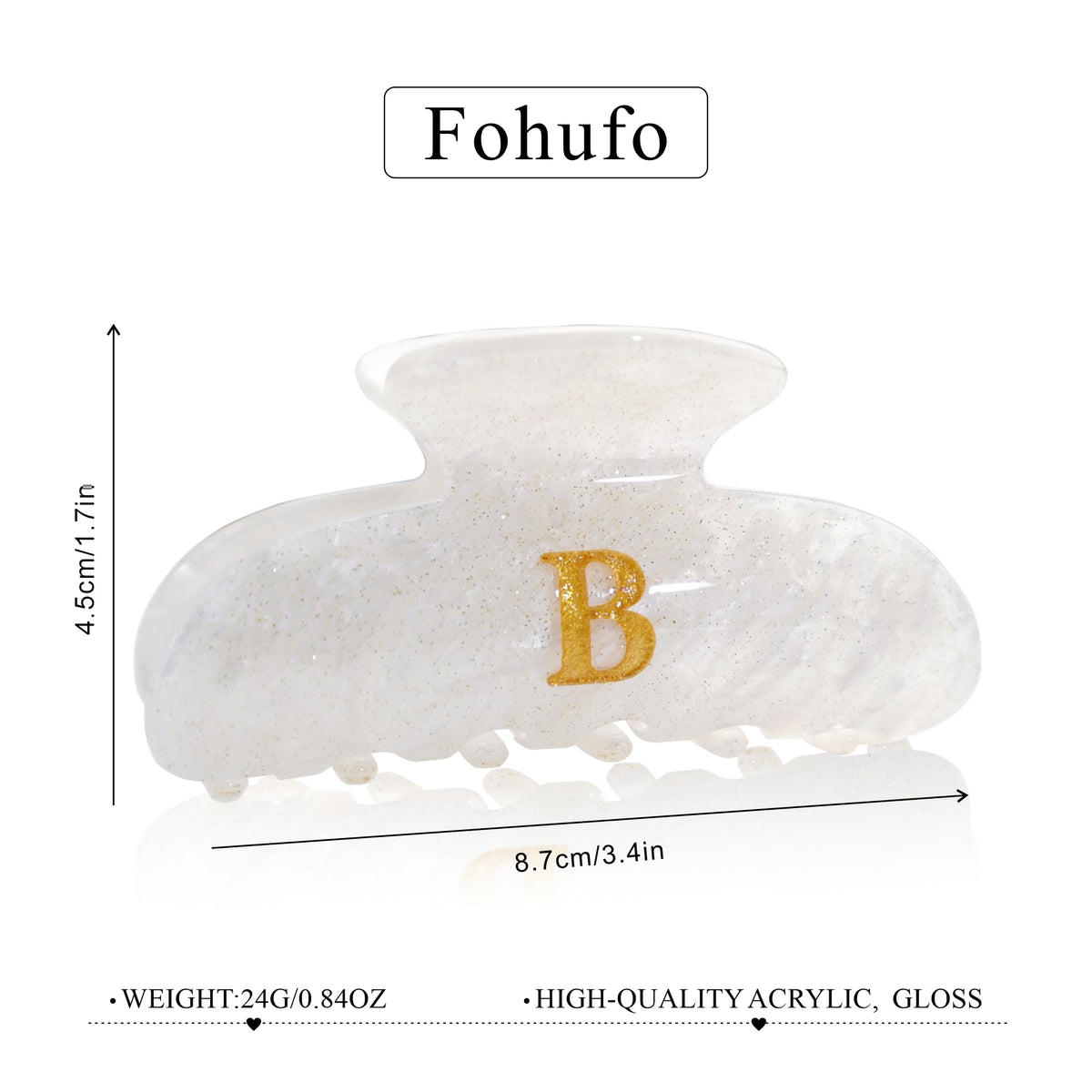 Fohufo A-Letter Hair Claw Clip close-up of monogram