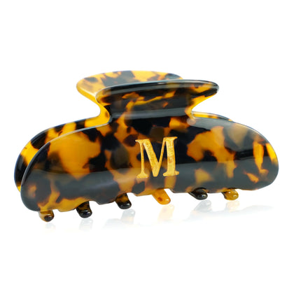 Fohufo Tortoise Shell Initial Hair Clip A-letter design front view