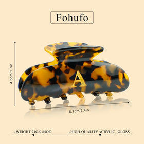 Fohufo Tortoise Shell Initial Hair Clip styled in hair