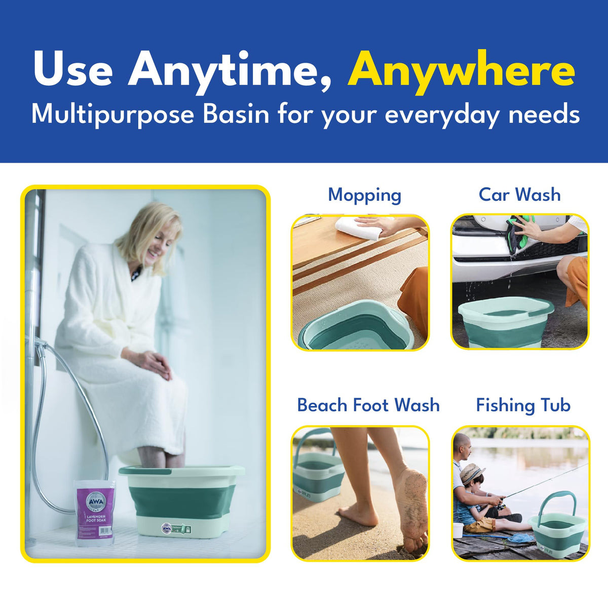 Foldable foot bath tub with handle for easy transport