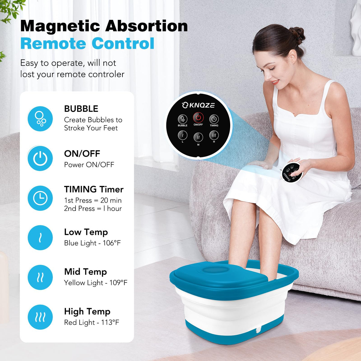 Folded KNQZE foot spa for easy storage