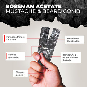 Folding comb included with Bossman MUD Mustache Wax
