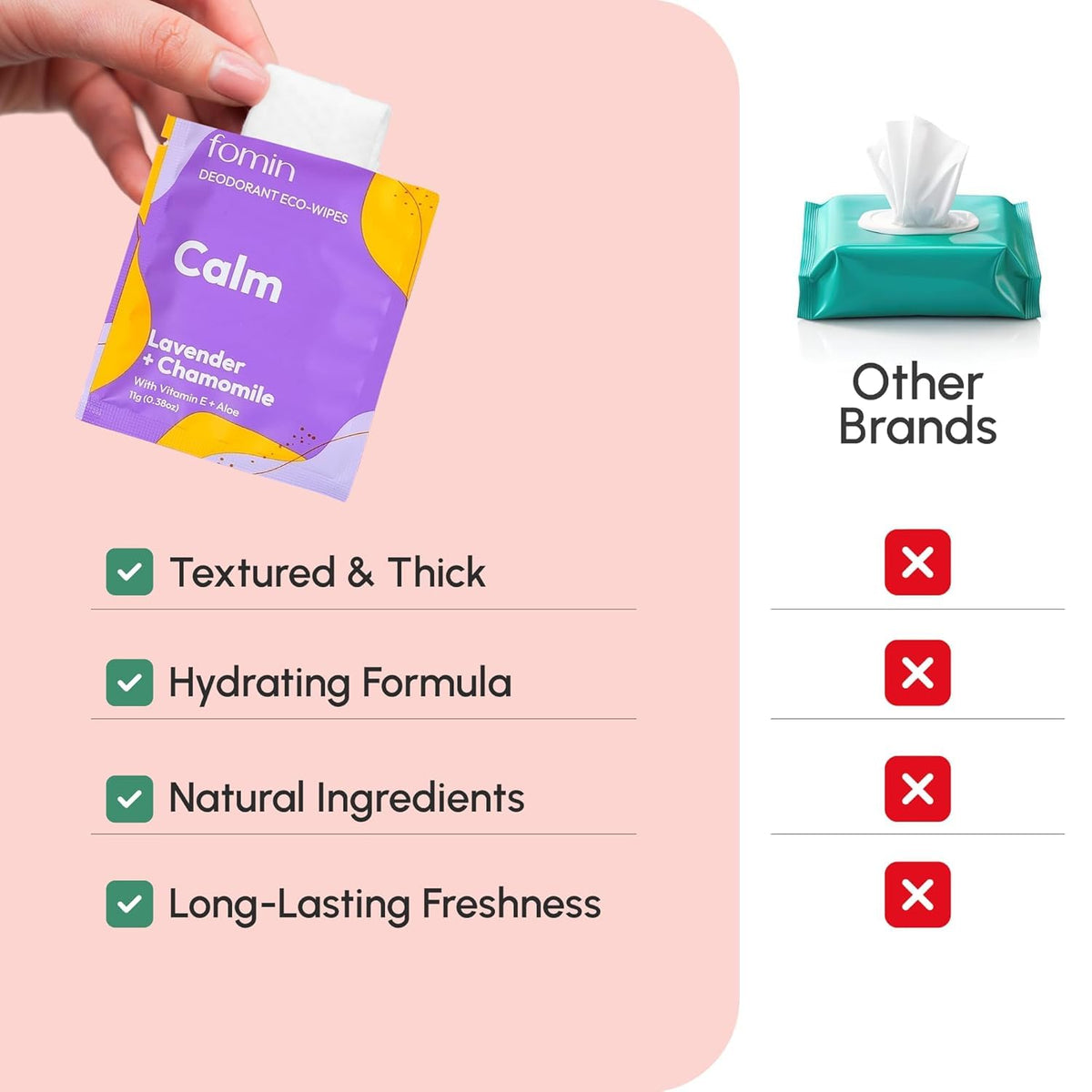FOMIN Deodorant Wipes individual sachet open and unfolded