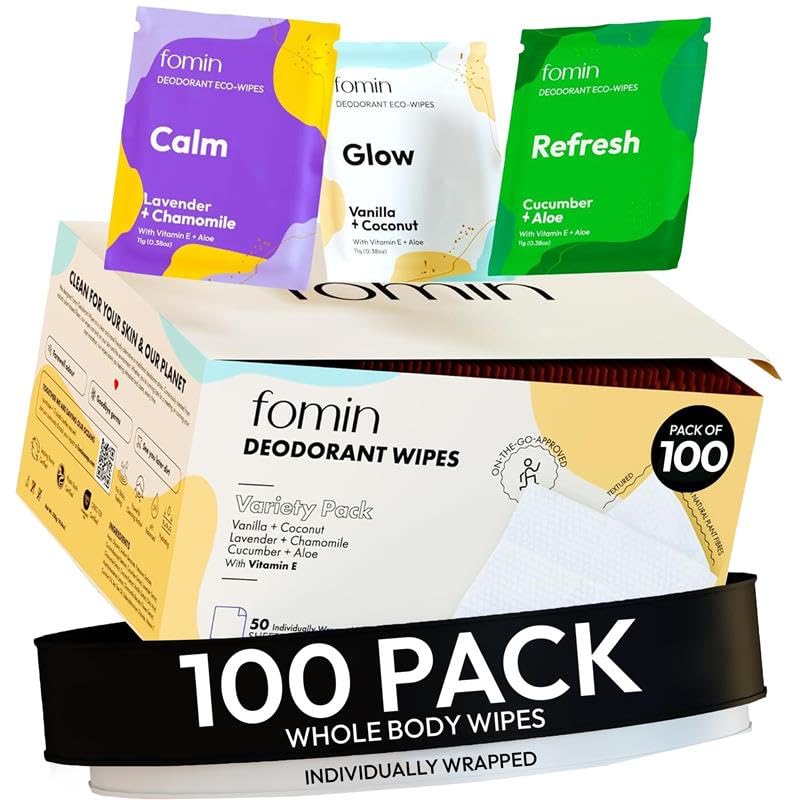 FOMIN Travel Deodorant Wipes 100 Count Pack front view