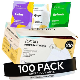 FOMIN Travel Deodorant Wipes 100 Count Pack front view