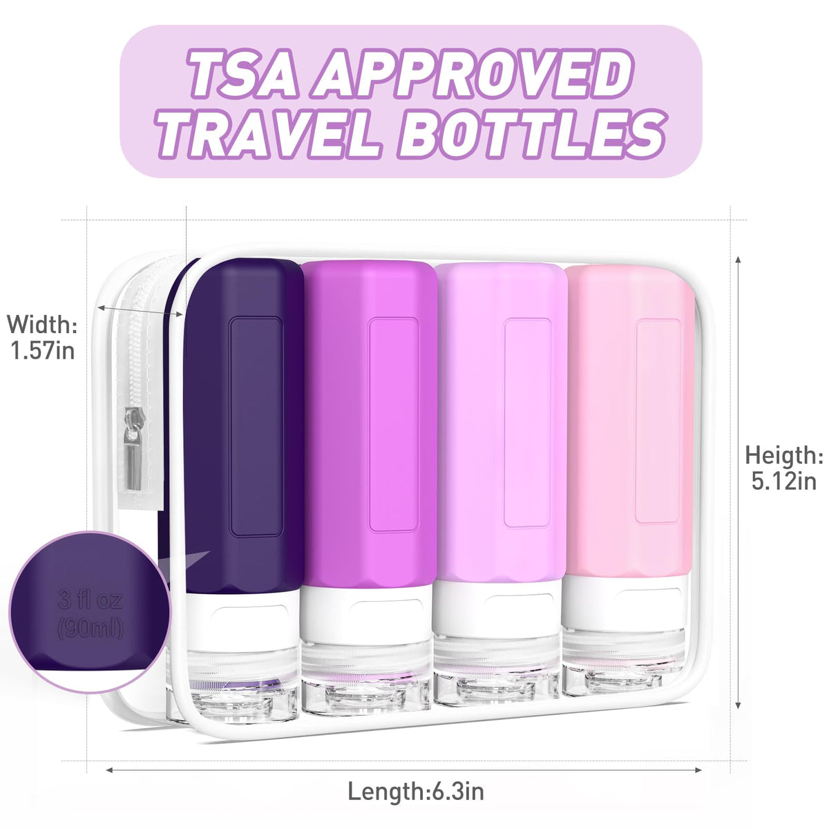 Food-grade silicone Redfly travel bottles for toiletries