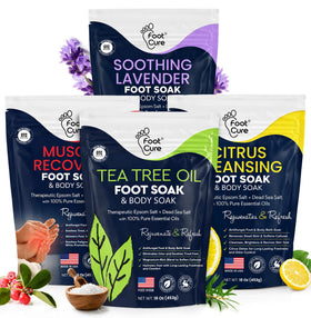 FOOT Foot Soak Collection with four blends in packaging