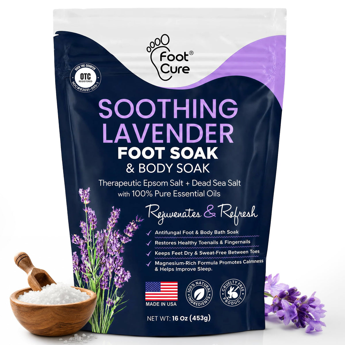 FOOT Soothing Lavender Epsom Salt Foot Soak 458g front view