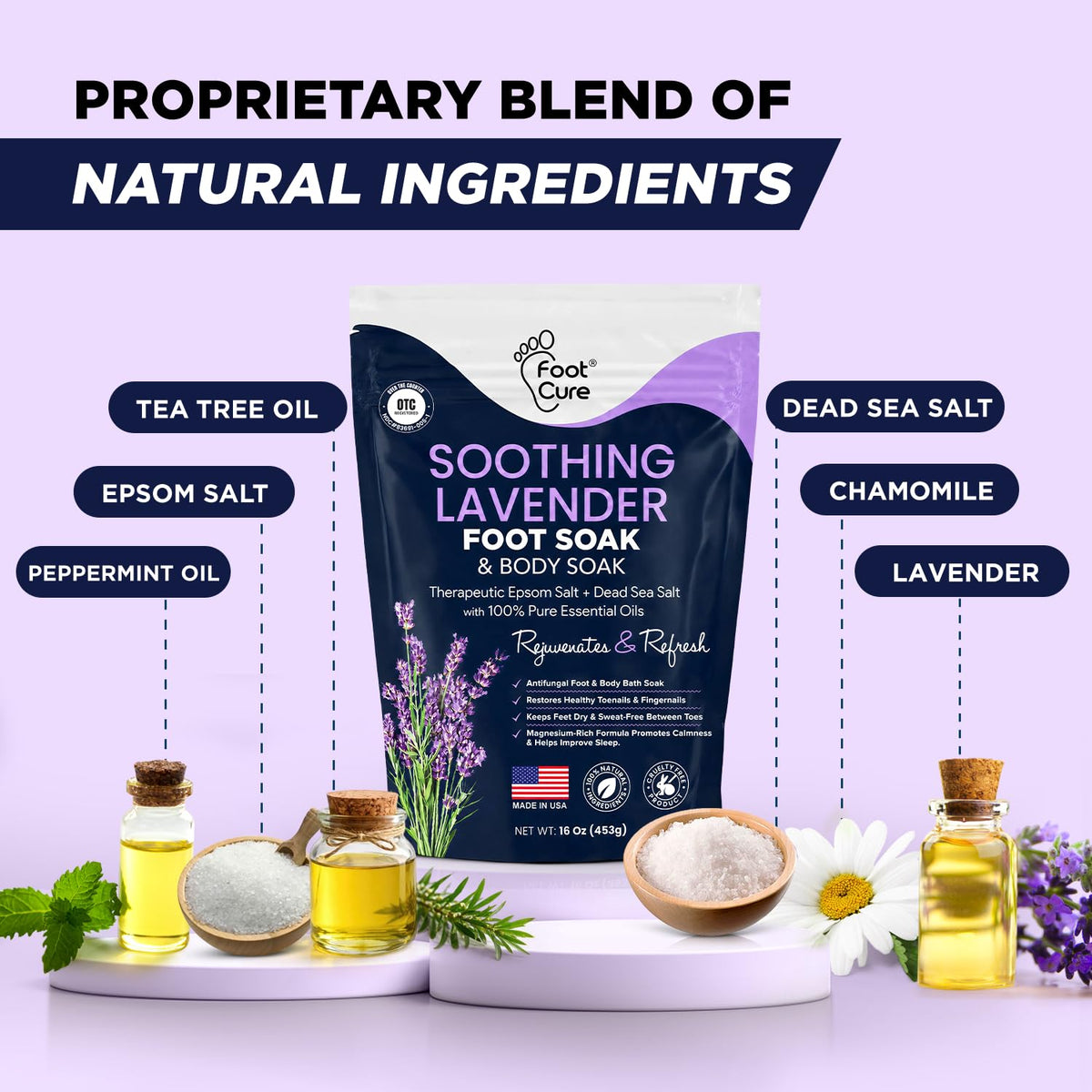 FOOT Soothing Lavender Epsom Salt Foot Soak with tea tree leaves