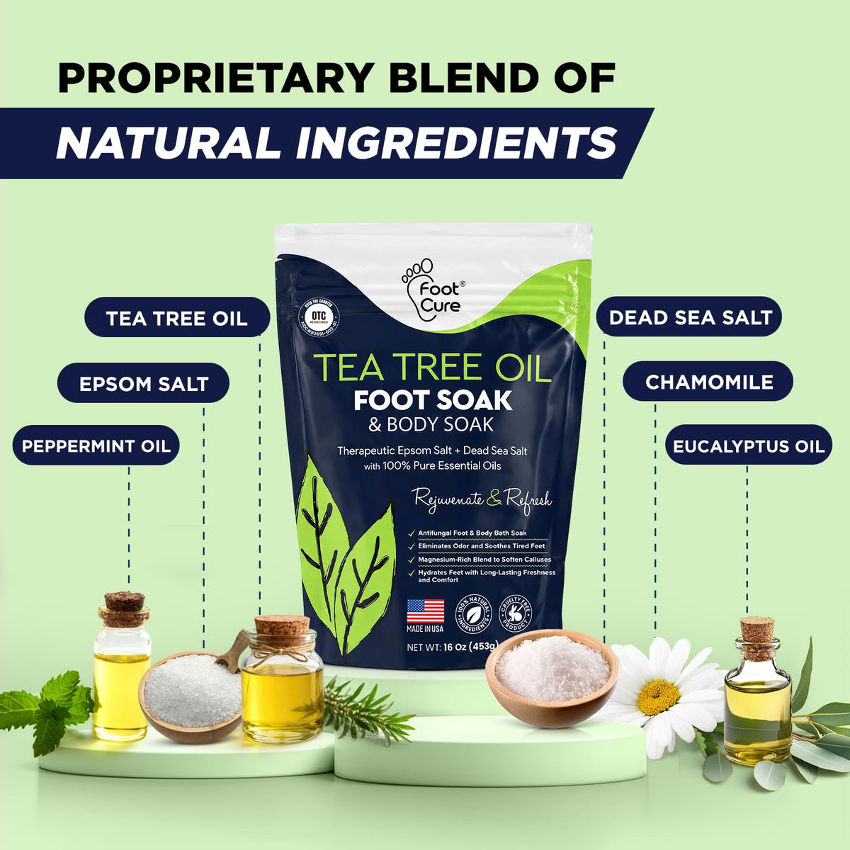FOOT Tea Tree Oil Epsom Salt Foot Soak in a bowl with water