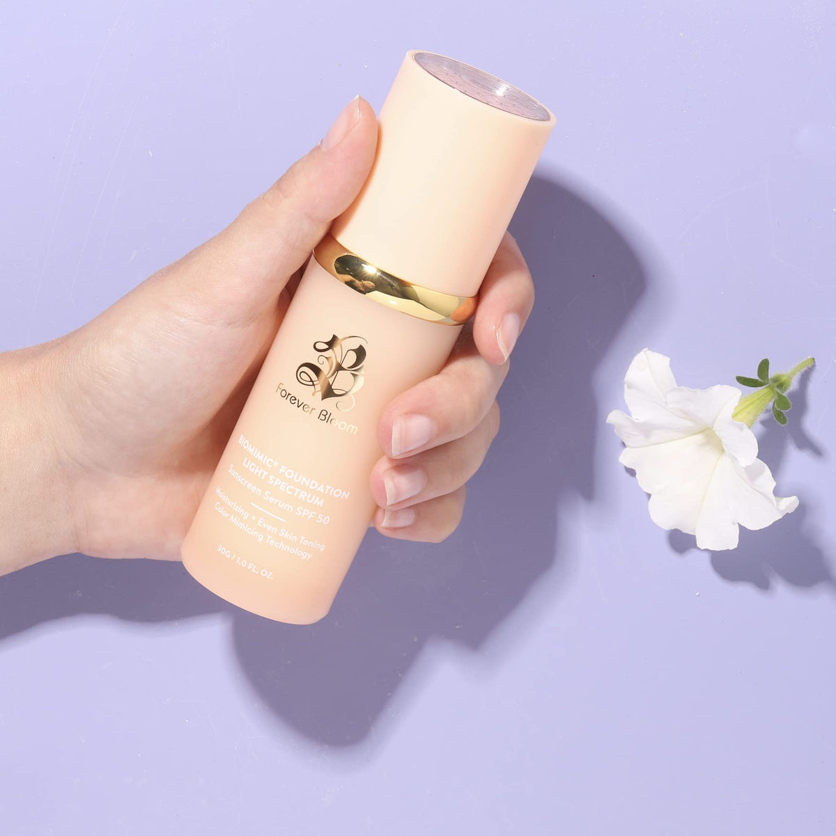 Forever Bloom Bio Mimic Foundation close-up of pump dispenser