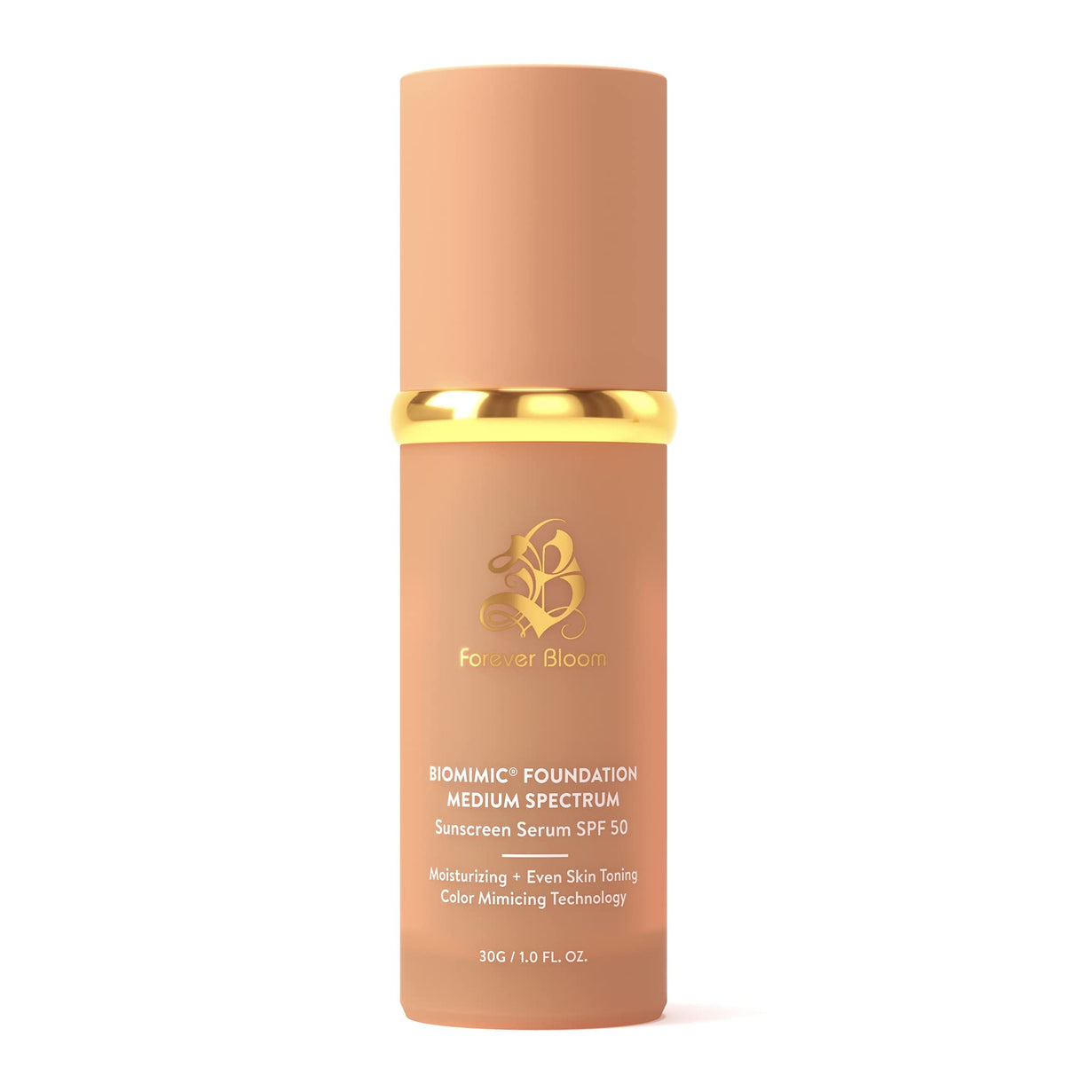 Forever Bloom Bio Mimic Foundation front view with SPF50 label