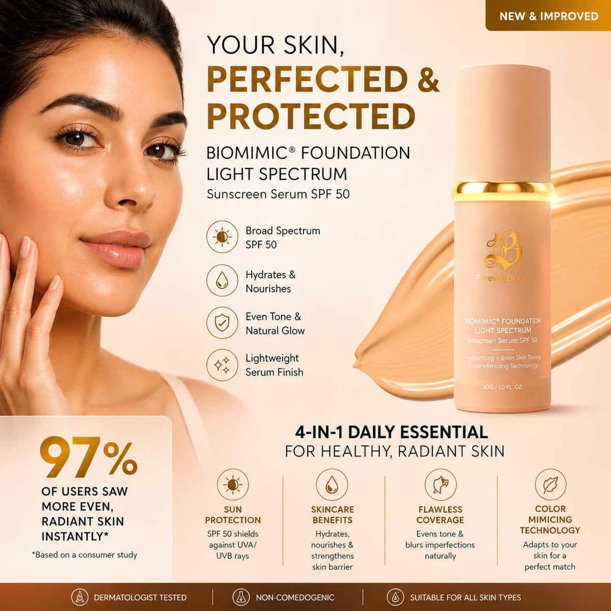 Forever Bloom Bio Mimic Foundation swatch on hand
