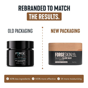 Forge Skin Beef Tallow Balm packaging with ingredients