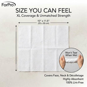 ForPro Disposable Face Towels XL 50-Count in use for makeup removal