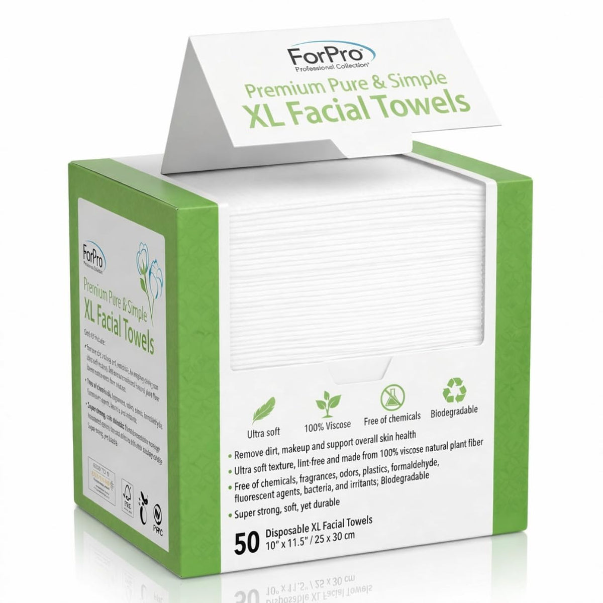 ForPro Disposable Face Towels XL 50-Count packaging front view