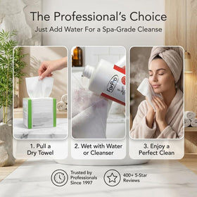 ForPro Disposable Face Towels XL 50-Count with skincare products