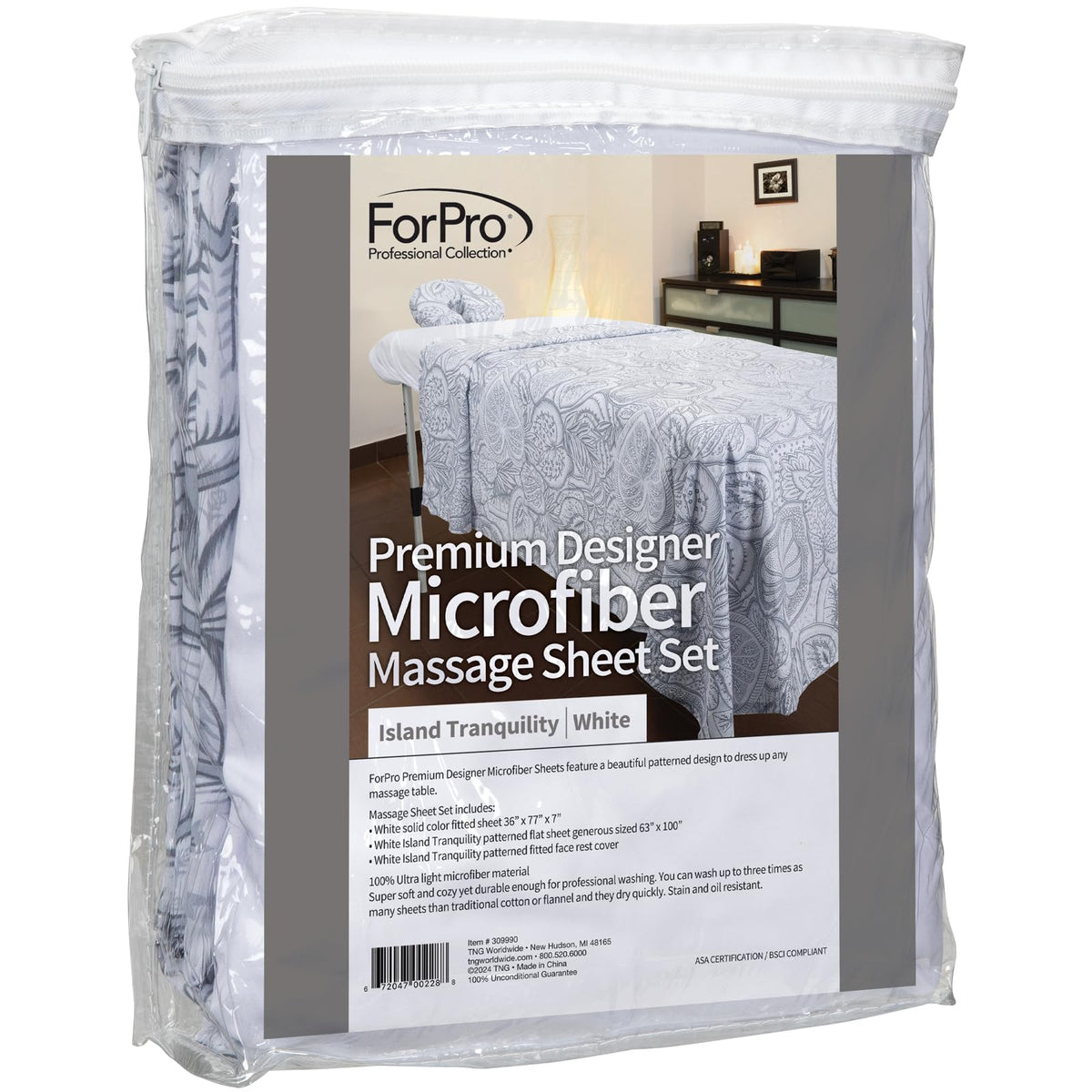ForPro Premium Designer Microfiber Massage Sheet Set, displayed on massage table