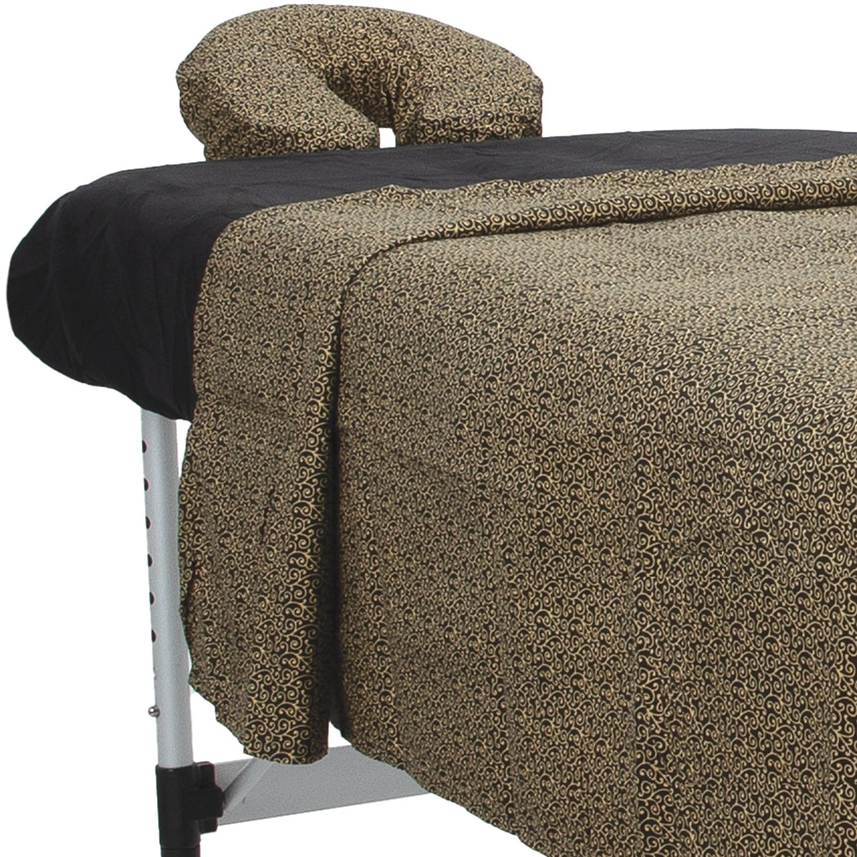 ForPro Professional Collection Microfiber Massage Sheet Set with golden swirl design