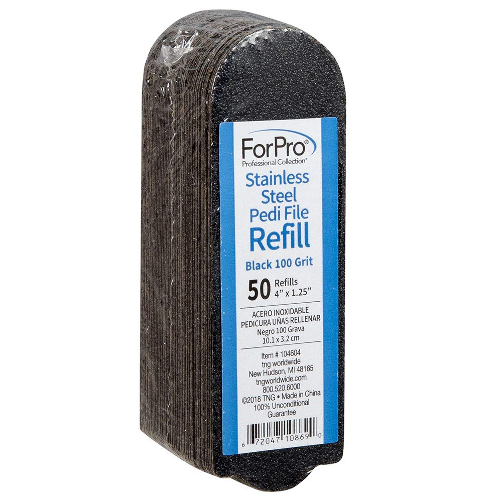 ForPro Stainless Steel Pedi File Refill 100 grit black pads front view