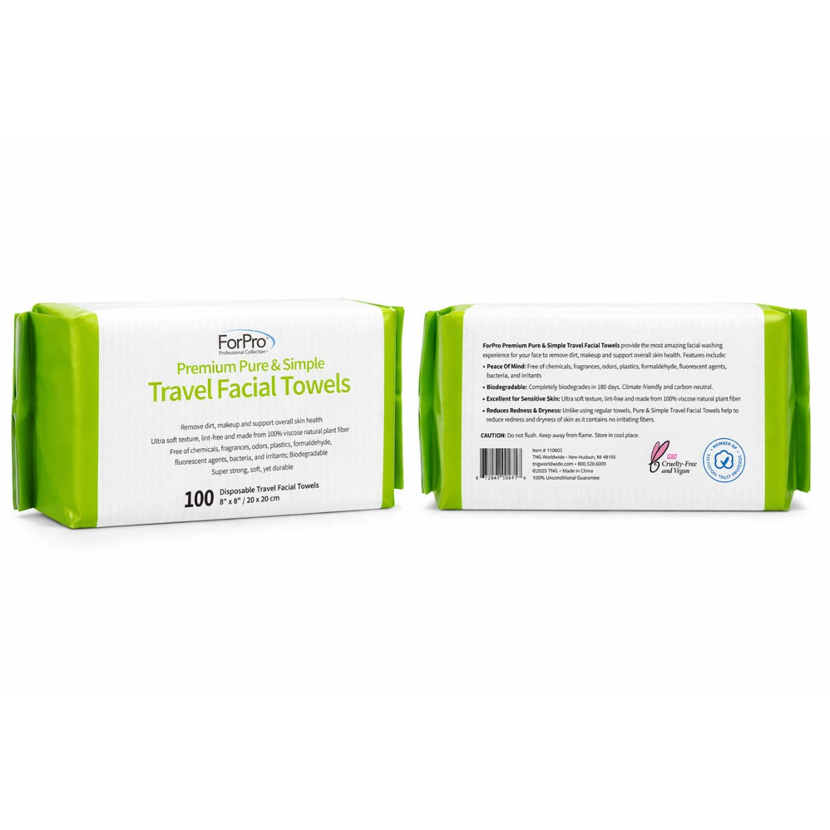 ForPro Travel Size Disposable Face Towels 8x8 size comparison