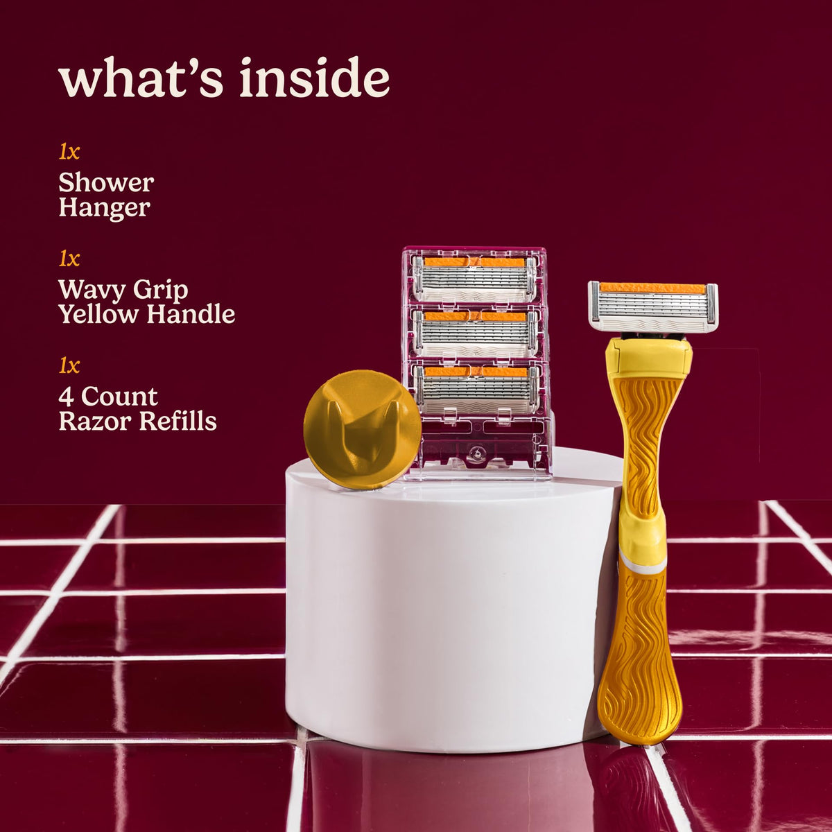 Four 6-blade razor refills included in the set