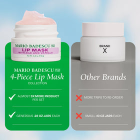 Four Mario Badescu lip masks arranged on a flat surface