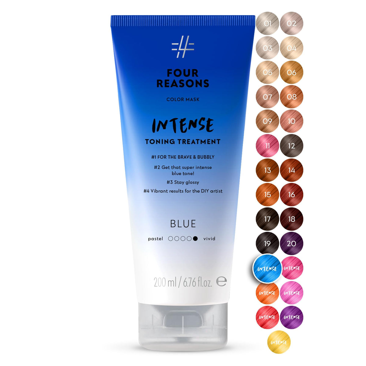 FOUR REASONS Color Mask INTENSE Blue front view with vibrant packaging