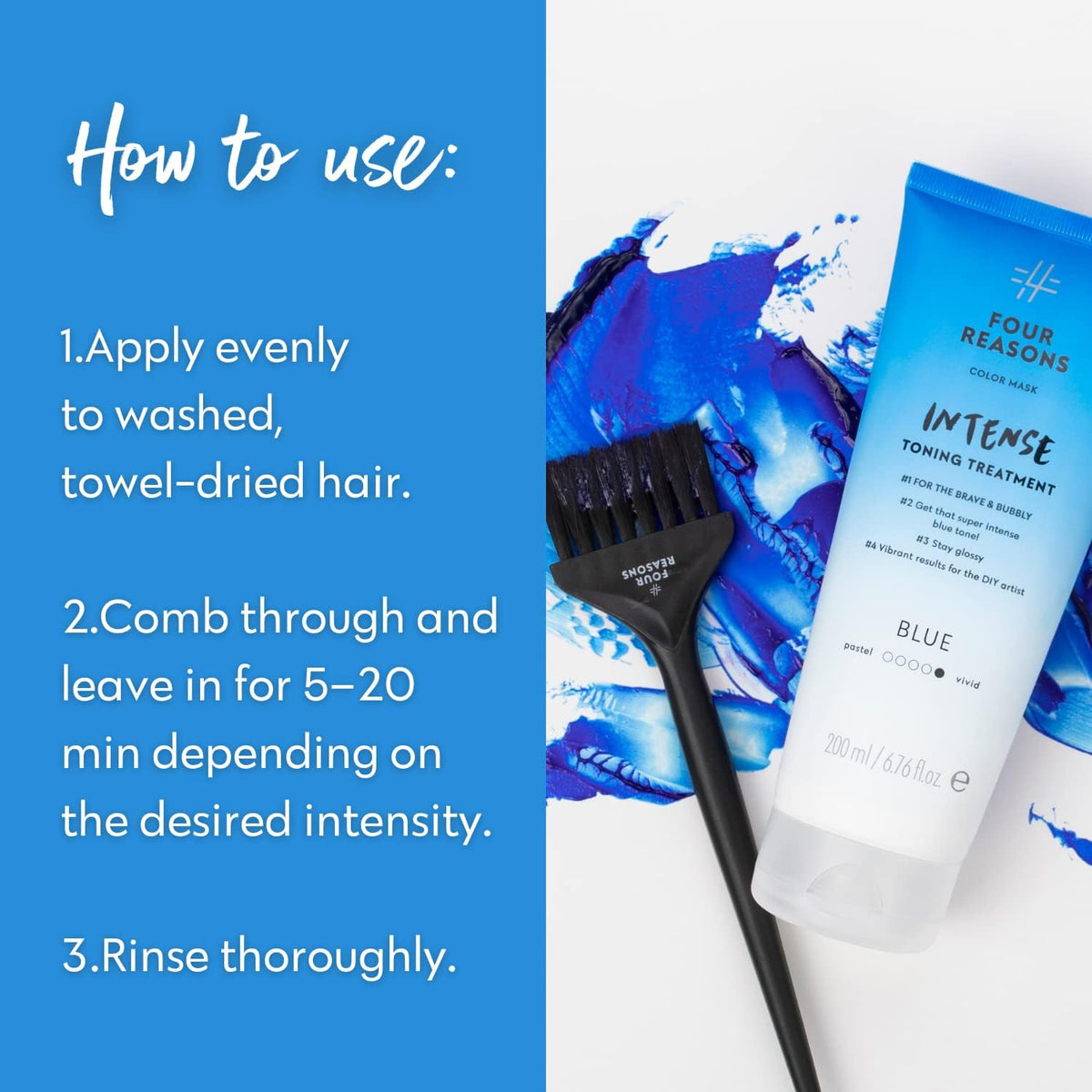 FOUR REASONS Color Mask INTENSE Blue swatch on a white background