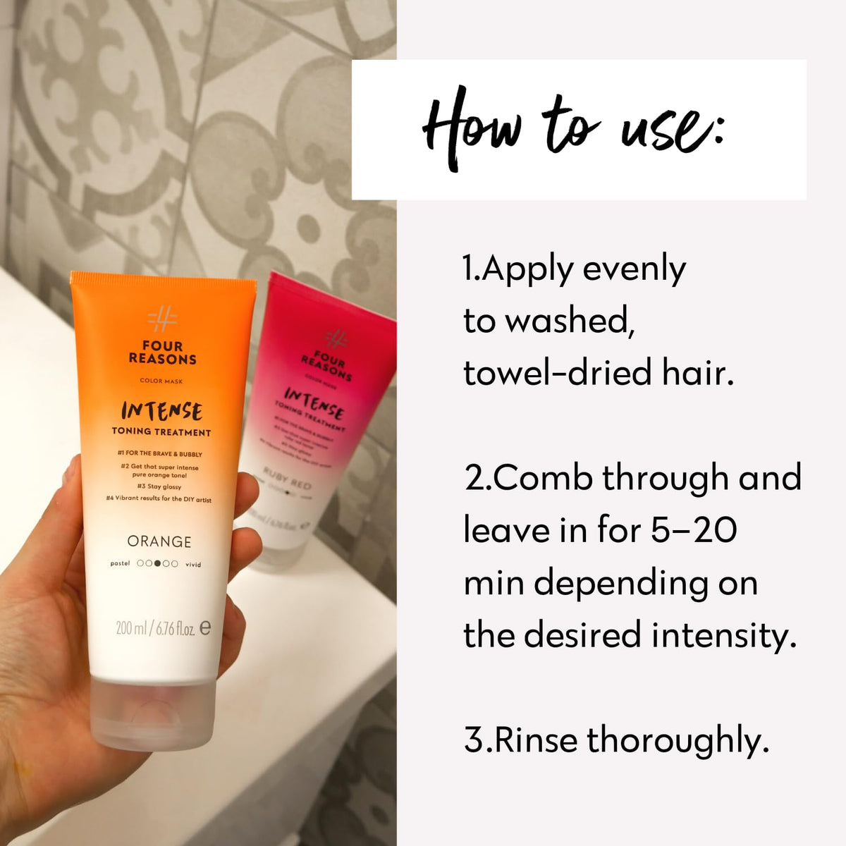 FOUR REASONS INTENSE Orange Colour Mask packaging with recyclable label