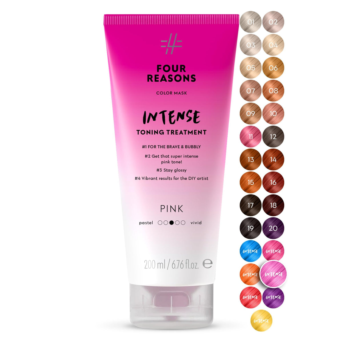 FOUR REASONS INTENSE Pink Color Mask front view with packaging