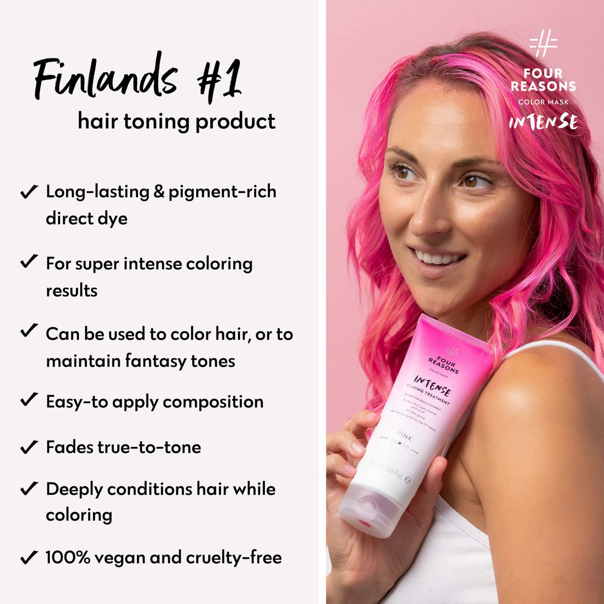 FOUR REASONS INTENSE Pink Color Mask side view with label