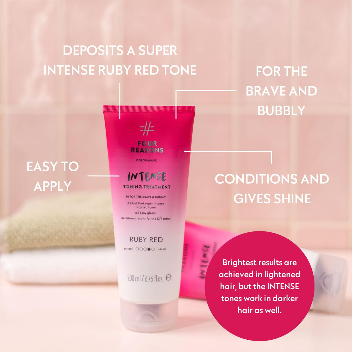 FOUR REASONS Intense Ruby Red Color Mask application on hair