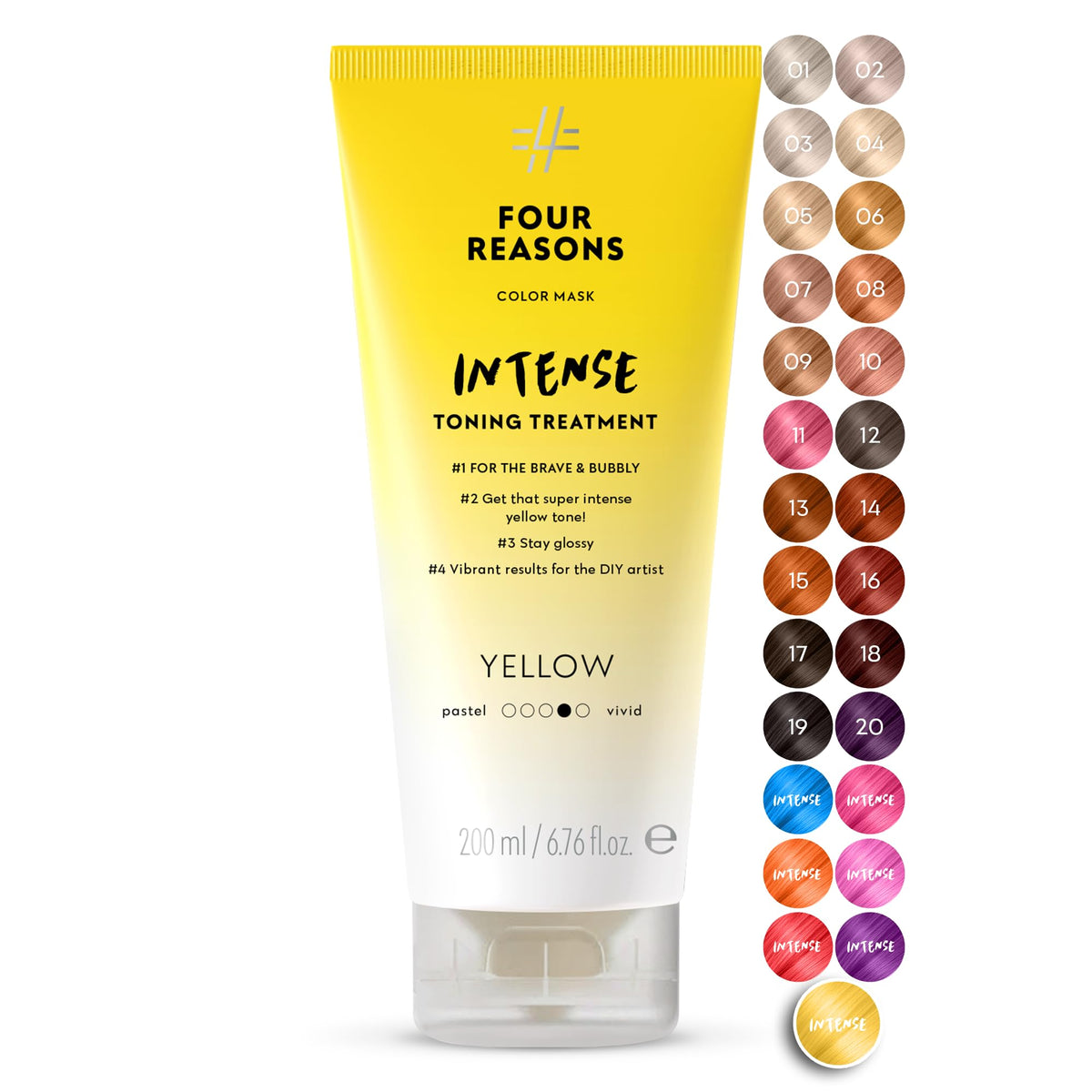 FOUR REASONS INTENSE Yellow Color Mask front view with packaging
