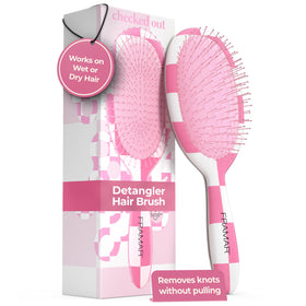 FRAMAR Checkered Hair Brush Detangler front view in pink
