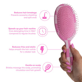 FRAMAR Checkered Hair Brush Detangler in hand demonstrating grip