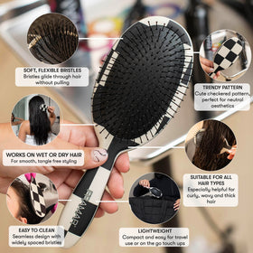 FRAMAR Checkered Print Hair Brush Detangler back view