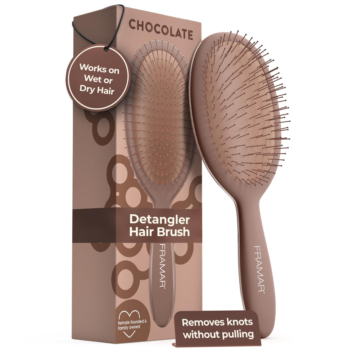 FRAMAR Chocolate Hair Brush Detangler front view