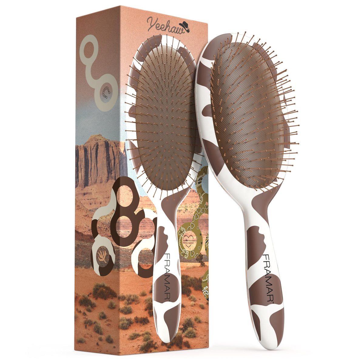 FRAMAR Cow Print Hair Brush Detangler front view