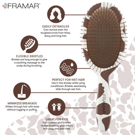 FRAMAR Cow Print Hair Brush Detangler in a stylish setting