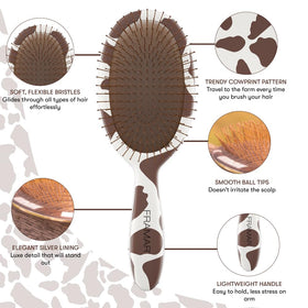 FRAMAR Cow Print Hair Brush Detangler side view