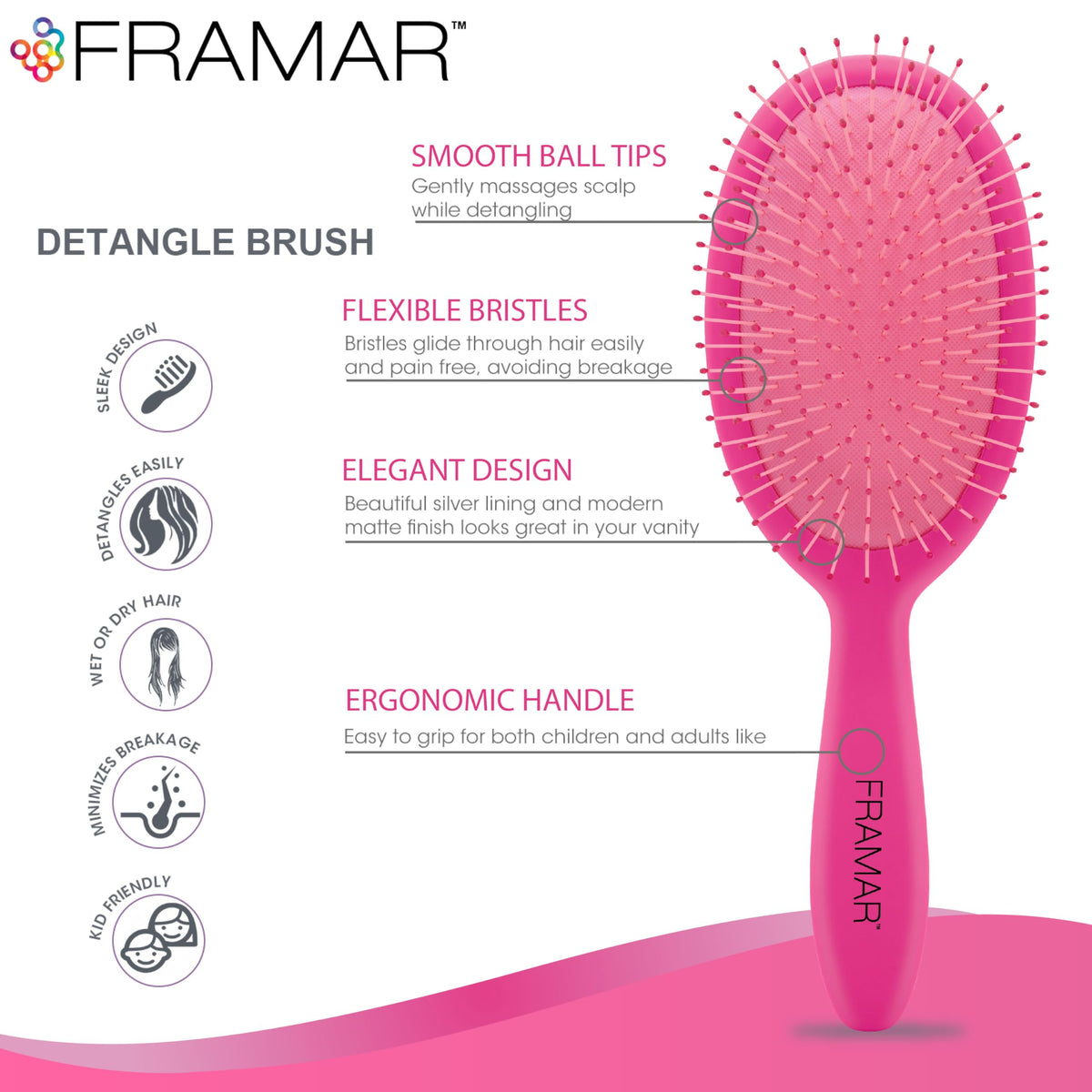 FRAMAR Detangling Brush in purple with Silver Lining