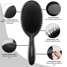 FRAMAR Glitter Hair Brush Detangler flexible bristles close-up