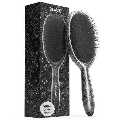 FRAMAR Glitter Hair Brush Detangler front view in black