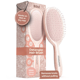 FRAMAR Glitter Hair Brush Detangler front view in Rosé