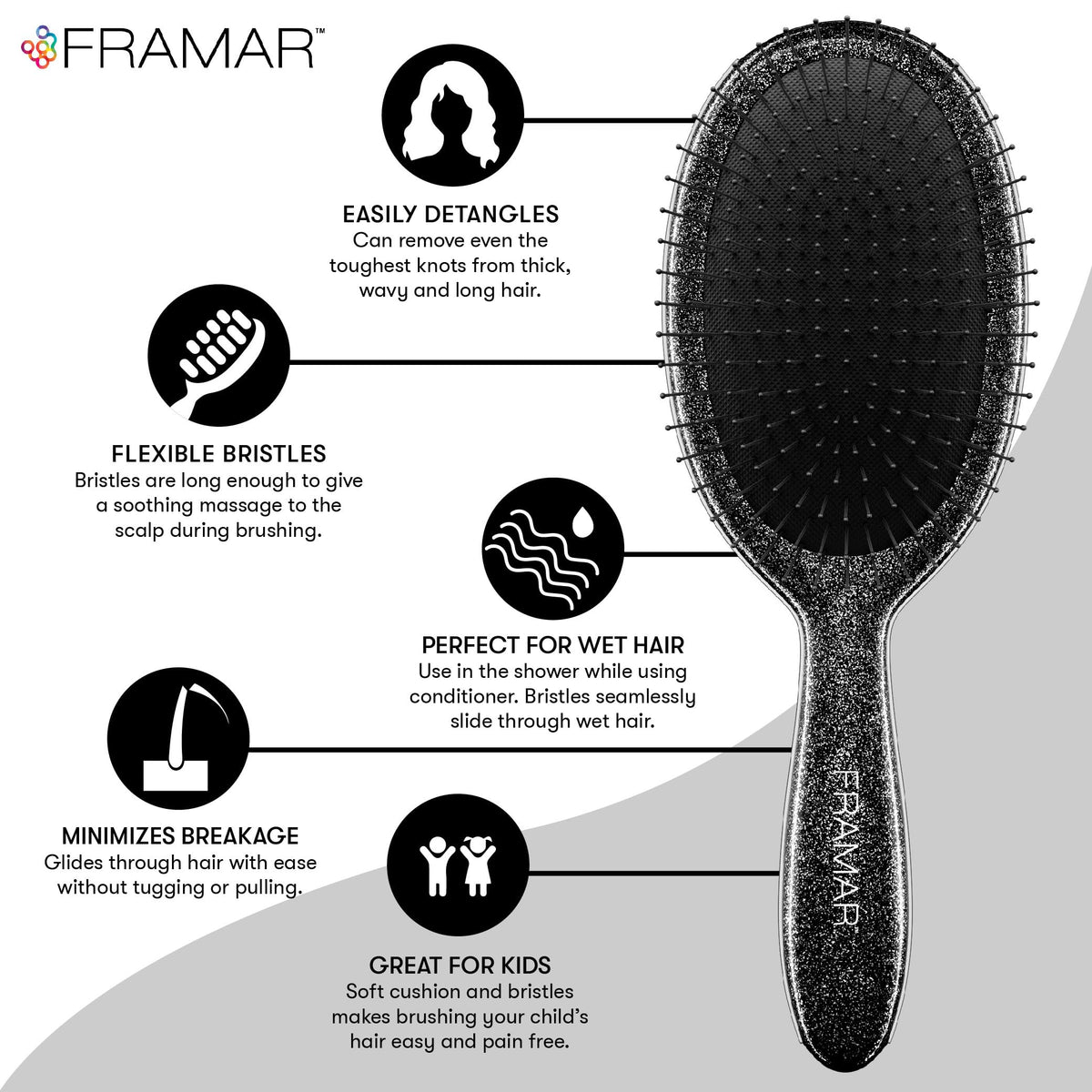 FRAMAR Glitter Hair Brush Detangler lifestyle scene on vanity