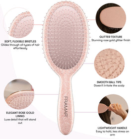 FRAMAR Glitter Hair Brush Detangler showing flexible bristles