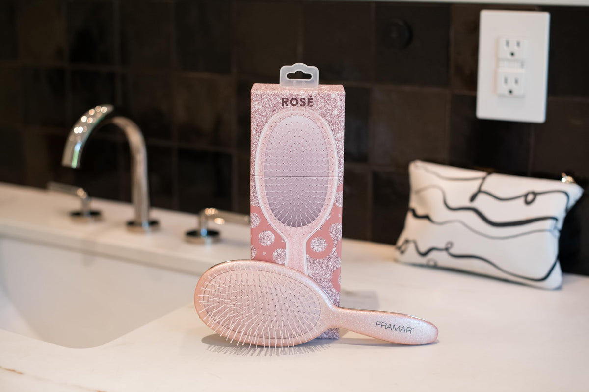 FRAMAR Glitter Hair Brush Detangler with hair strands