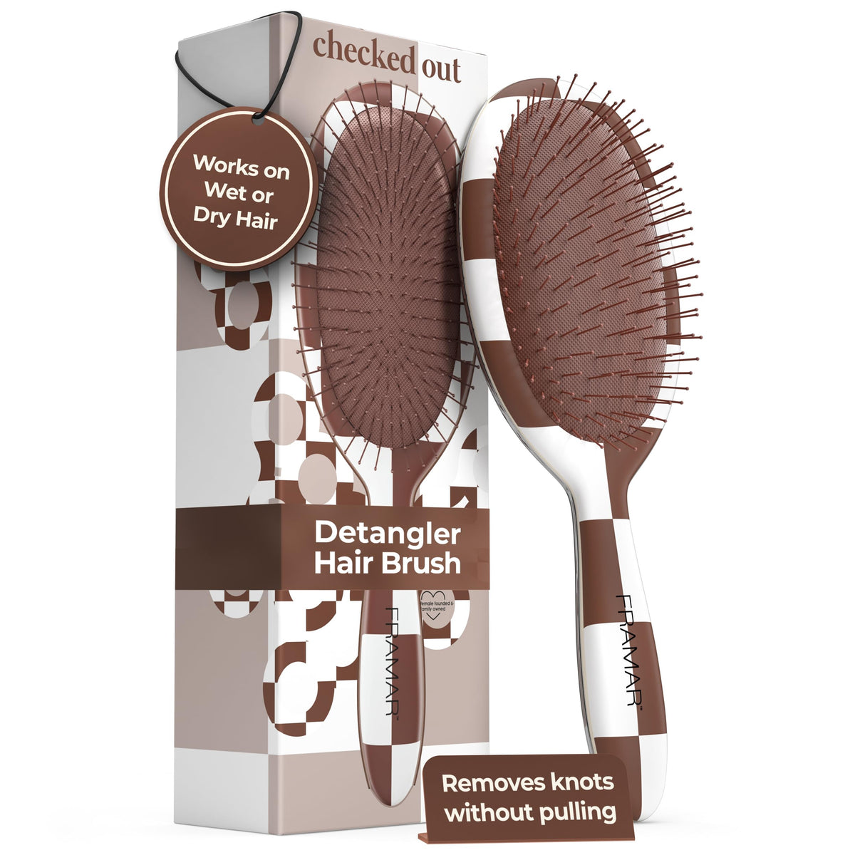 FRAMAR Hair Brush Detangler front view with checkered pattern